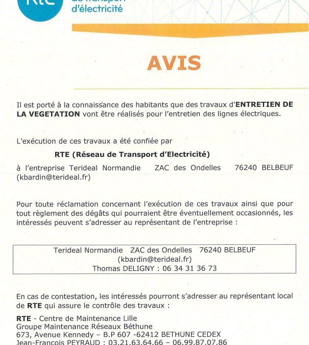 Avis entretien de la végétation – Réseau de transport d’électricité